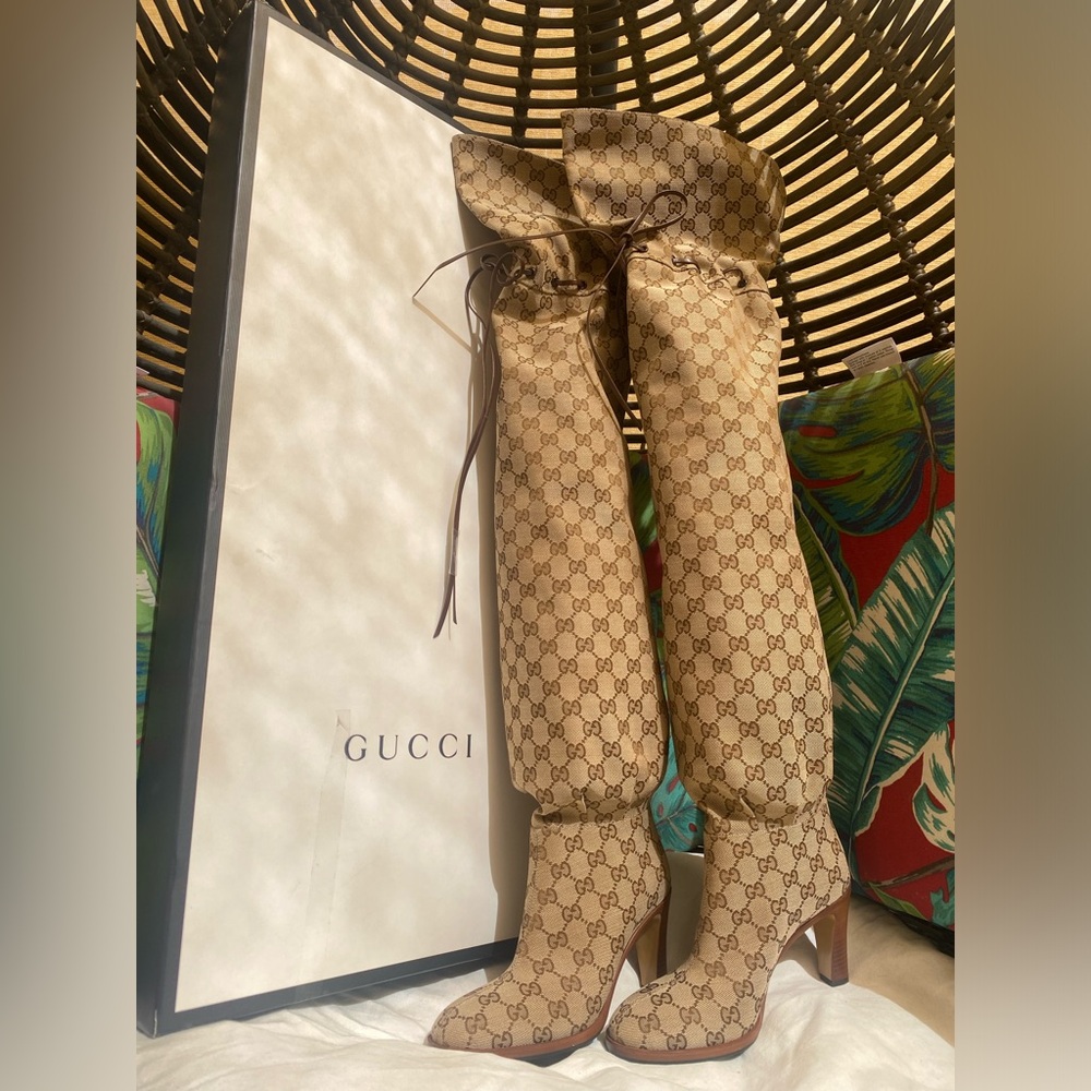 Gucci adjustable strap thigh high boots